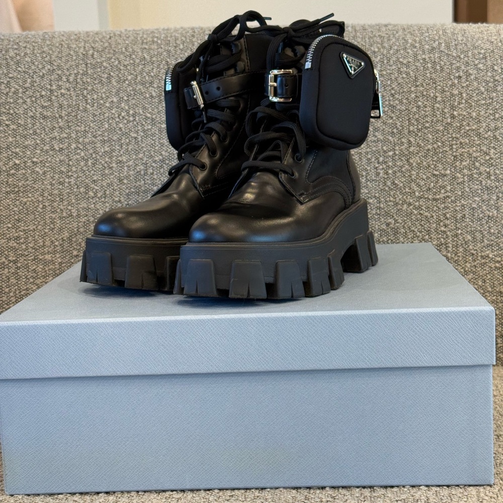 Prada Monolith Combat Boots w/ removable pouch